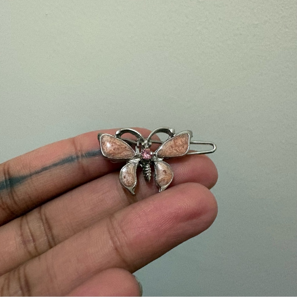 Elegant Silver and Pink Butterfly hair clip barrette